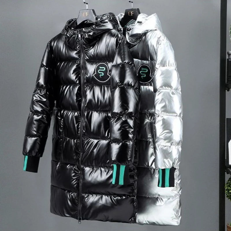 Water Resistant Down Cotton Jacket for Men 2025 New Winter Thickened Glossy Warm Korean Style Trendy Long Coat