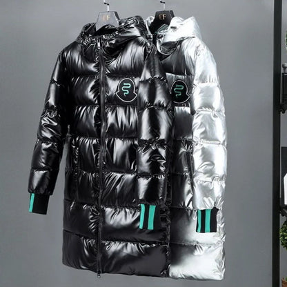 Water Resistant Down Cotton Jacket for Men 2025 New Winter Thickened Glossy Warm Korean Style Trendy Long Coat