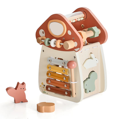 Baby Wooden Block Educational Wooden Building Block Mix Puzzle Toys Mushroom Five in One Table Toys Multifunctional Busy Toys