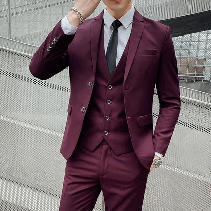 Suit Men's (Blazer+ Vest + Pants) 2025 Business Gentleman Fashionable and Fitted Casual Work Solid-color Wedding Best Man Suit