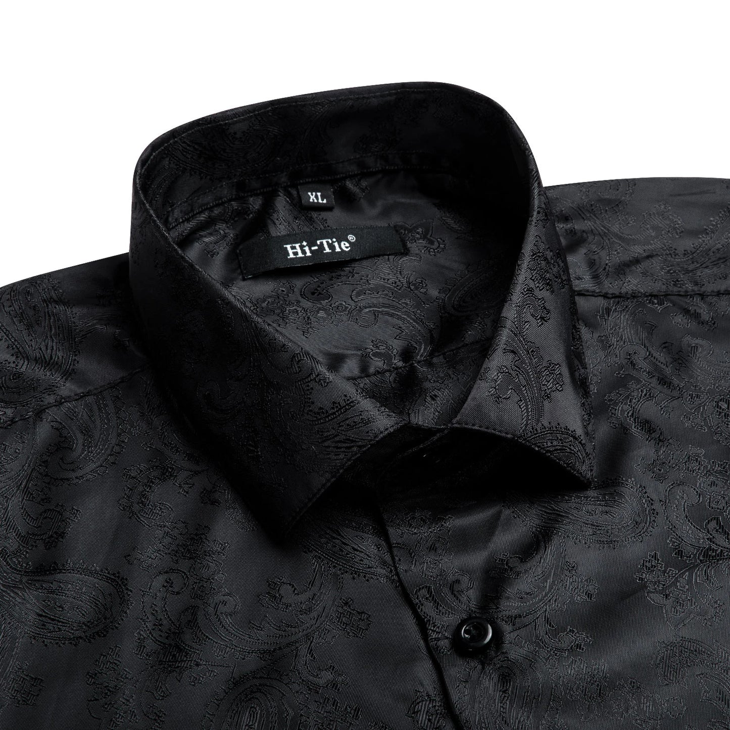 Hi-Tie Mens Shirts Jacquard Paisley Floral Long Sleeve Lapel Shirt Blouse Outerwear Wedding Office Breathable High Quality