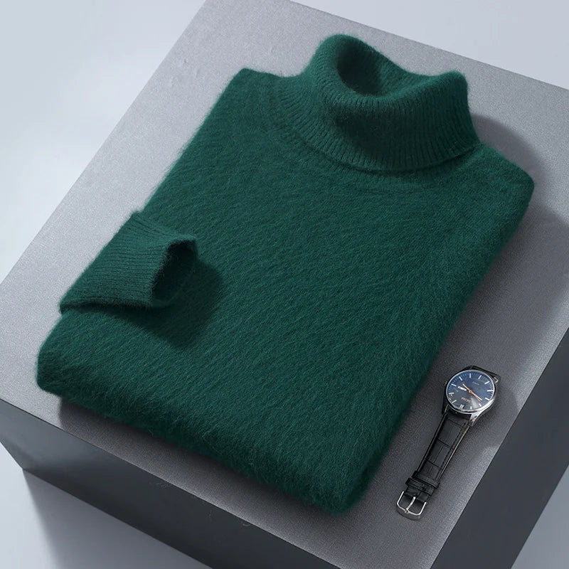 Autumn and Winter Men Loose Turtleneck 100% Mink Cashmere Sweater Men's Casual Thermal Pullover Solid Color Knit Plus-Size Top