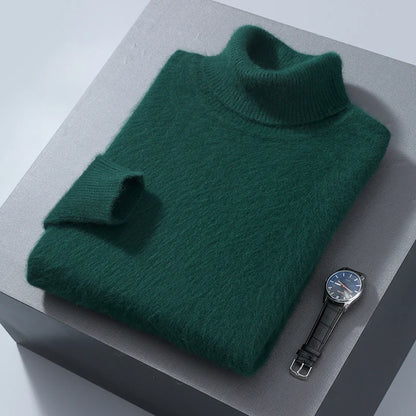 Autumn and Winter Men Loose Turtleneck 100% Mink Cashmere Sweater Men's Casual Thermal Pullover Solid Color Knit Plus-Size Top