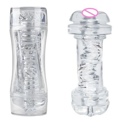 Male 3D Manual Soft Pussy Sex Toys Transparent Vagina Masturbator Realistic Adult Endurance Exercise Sex Toy Pocket Cup for Men