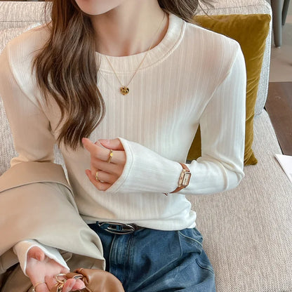 Women’s Soft-Wear Top Ribbed Crew-Neck Base Layer, Long-Sleeved T-Shirt Suitable for Layering or Wearing on Its Own