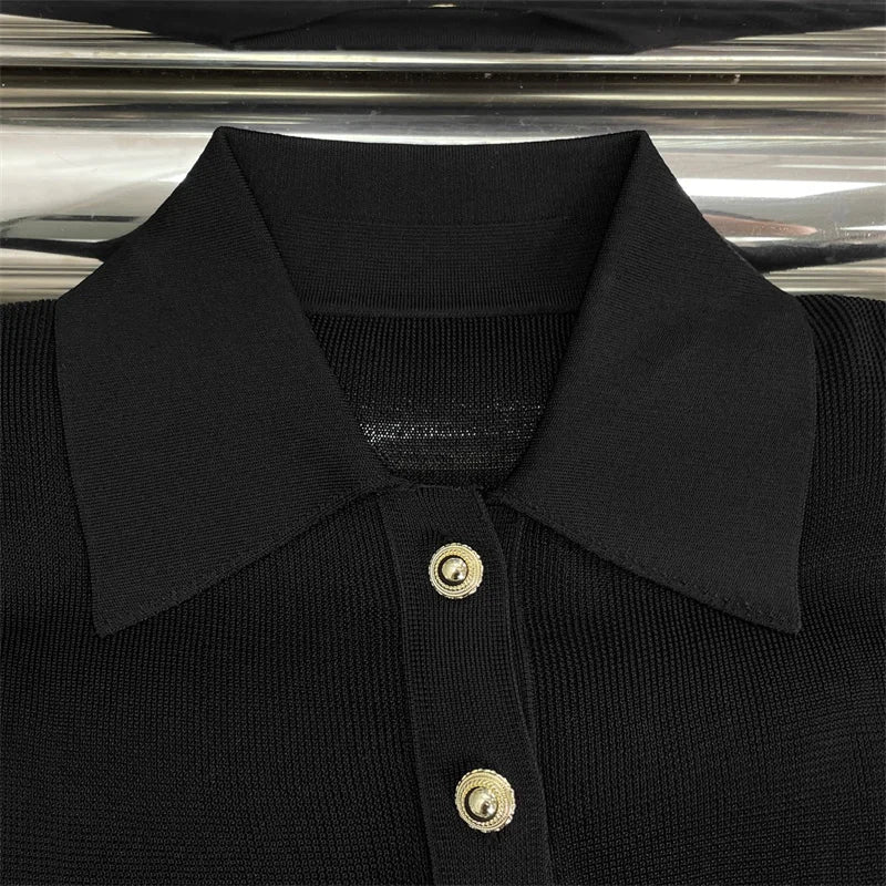 Bodysuit women New elastic slim fit long sleeved top for autumn 2025 Polo collar pullover Metal button decoration T-shirt corset