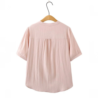 Slimming Short Sleeve Shirt for plus Size Women Stylish French Style Loose Fit Summer Top Single Button Closure Regular Length