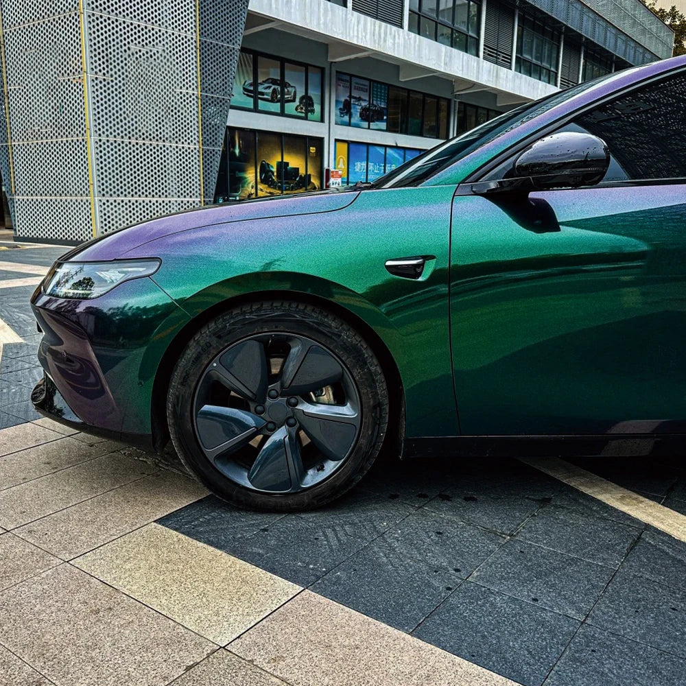 Car Wrap Vinyl Film Glossy PET Diamond Purple&Green PVC Car Engine Hood Decal Self Adhesive Motorcycle Auto Body Decoration Film