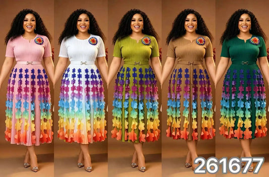 Miyake 2026 Summer New Loose V-neck Women's Fashion Slim Gradual Change Color Printed Dress