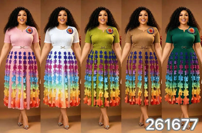 Miyake 2026 Summer New Loose V-neck Women's Fashion Slim Gradual Change Color Printed Dress