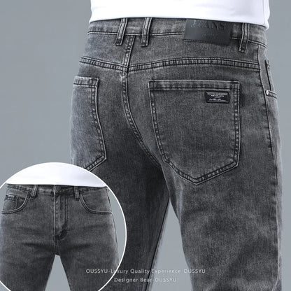 Spring Summer Stretch Pencil Cargo Jeans Gray Men High Street Casual Denim Trousers Fashion Straight Little Feet Men's Pants Man