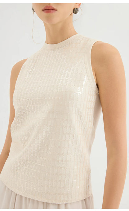 KX7613768 Luxury Chic Glitter Blouse Women's Viscose Elastane Sequin Tank Top Polyester Lining Fitted Vest