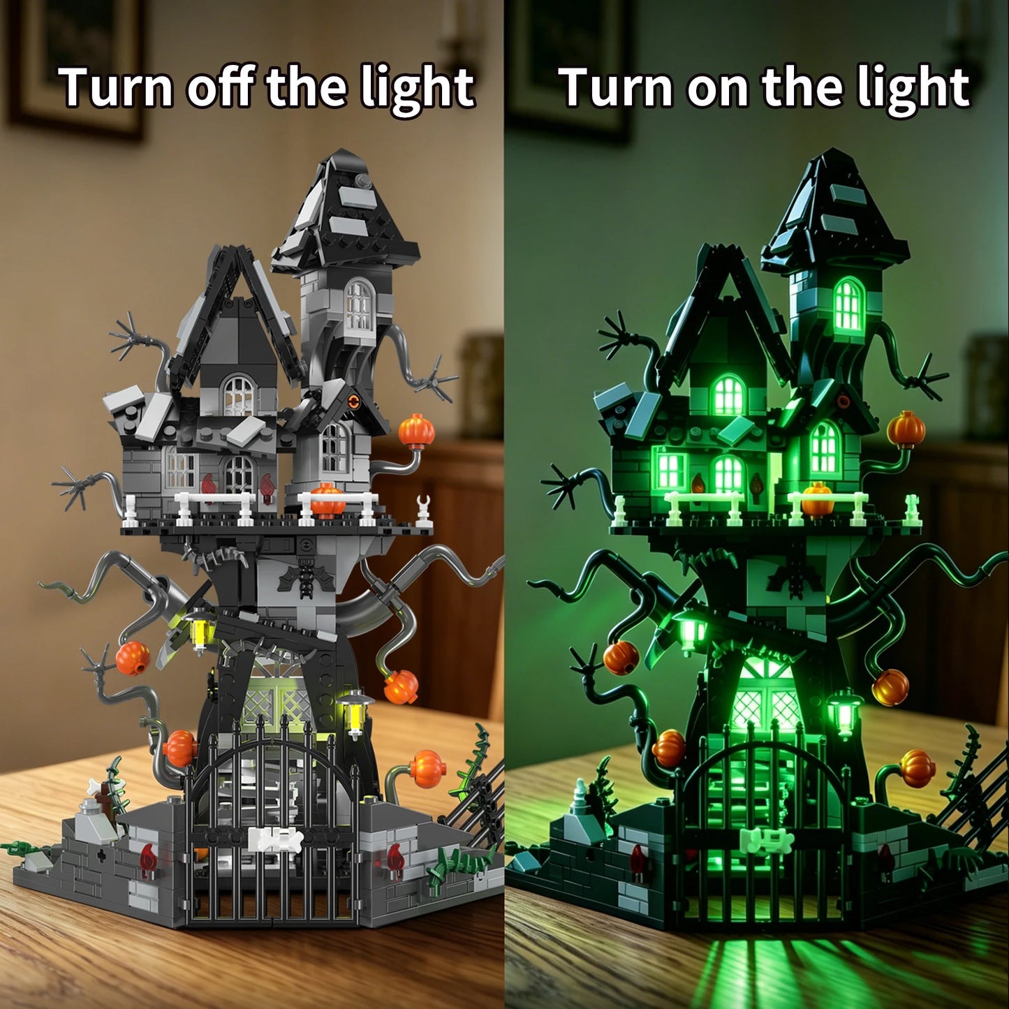 K96115 Halloween Nightmareal Castle Building Blocks Ghost Skeletion Pumpkin Hut Model Bricks Toys Ornament Diy Gifts Boys