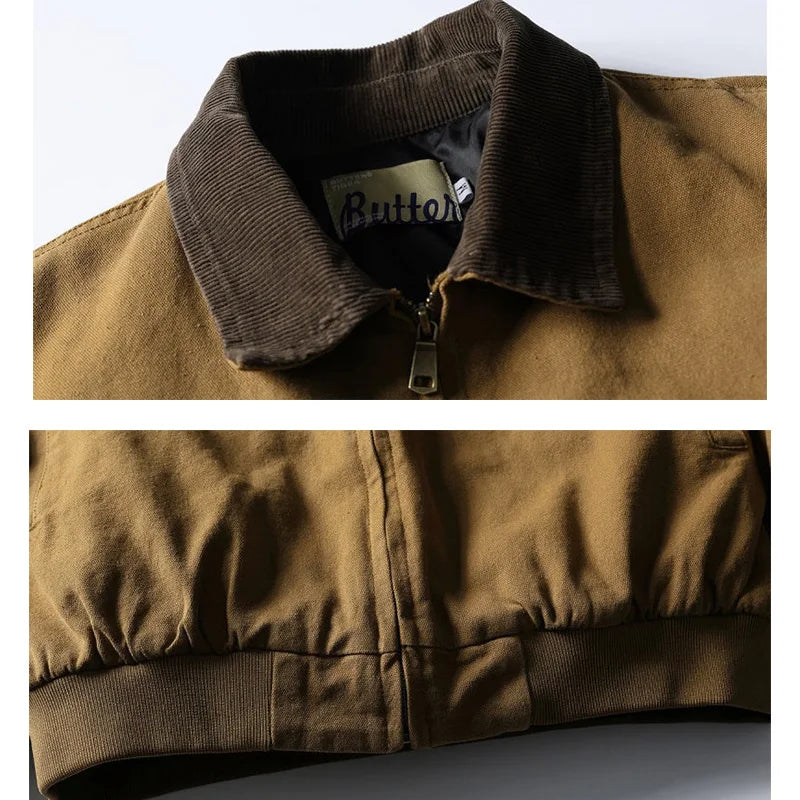 AMEKAJI Retro Japanese Men's Cotton Jaet Thiened Warm Casual Loose Collar Workwear Outerwear Trendy Winter Coat