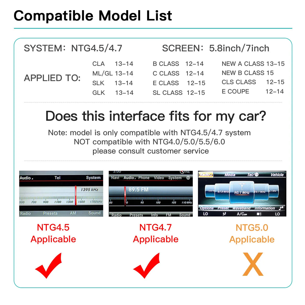 AUTOABC Wireless CarPlay Android Auto for Mercedes Benz A B C E Class GLA CLA GLK SLK CLS W204 W176 W246 X204 C117 NTG4.5/4.7