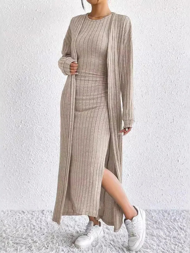 Fashionable Long Sleeve Vest Dress Set Autumn Casual High Waist Trousers Women's Clothing Two-Piece Suit European Style