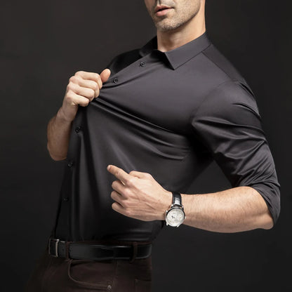 White shirt men's long sleeved light luxury high-end business shirt wrinkle resistant business black formal size shirt