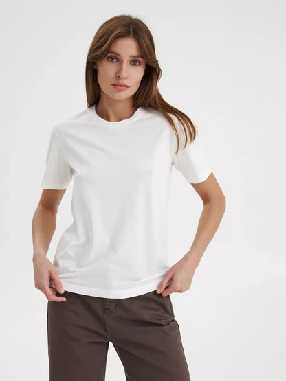 Bornladies Summer 100% Cotton Women's T-shirt Bottoming Basic Fashionable Lady Short Sleeve Loose Tops Shirts Solid 230g/㎡ Tops