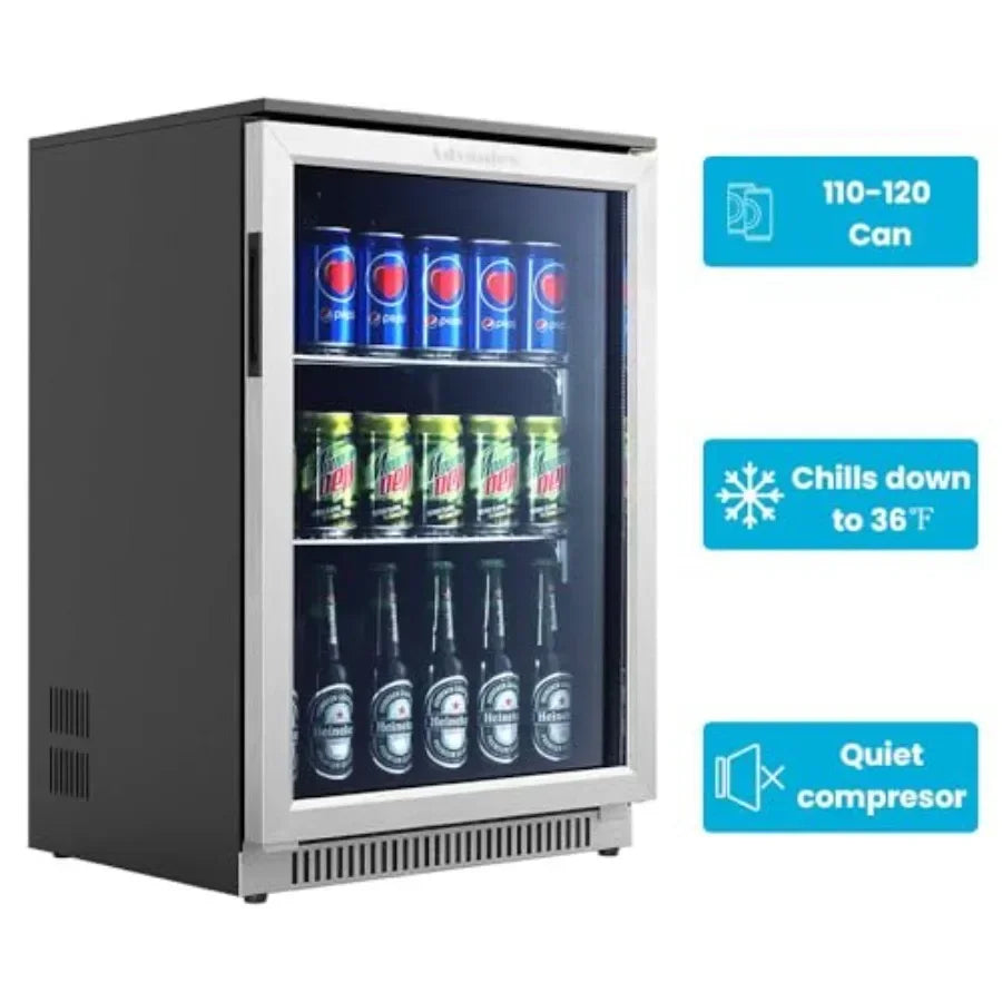 20IN Beverage Refrigerator with Glass Door for Soda Beer Drink Cooler, Stainless Steel, Black, Energy-Efficient Built-in Under
