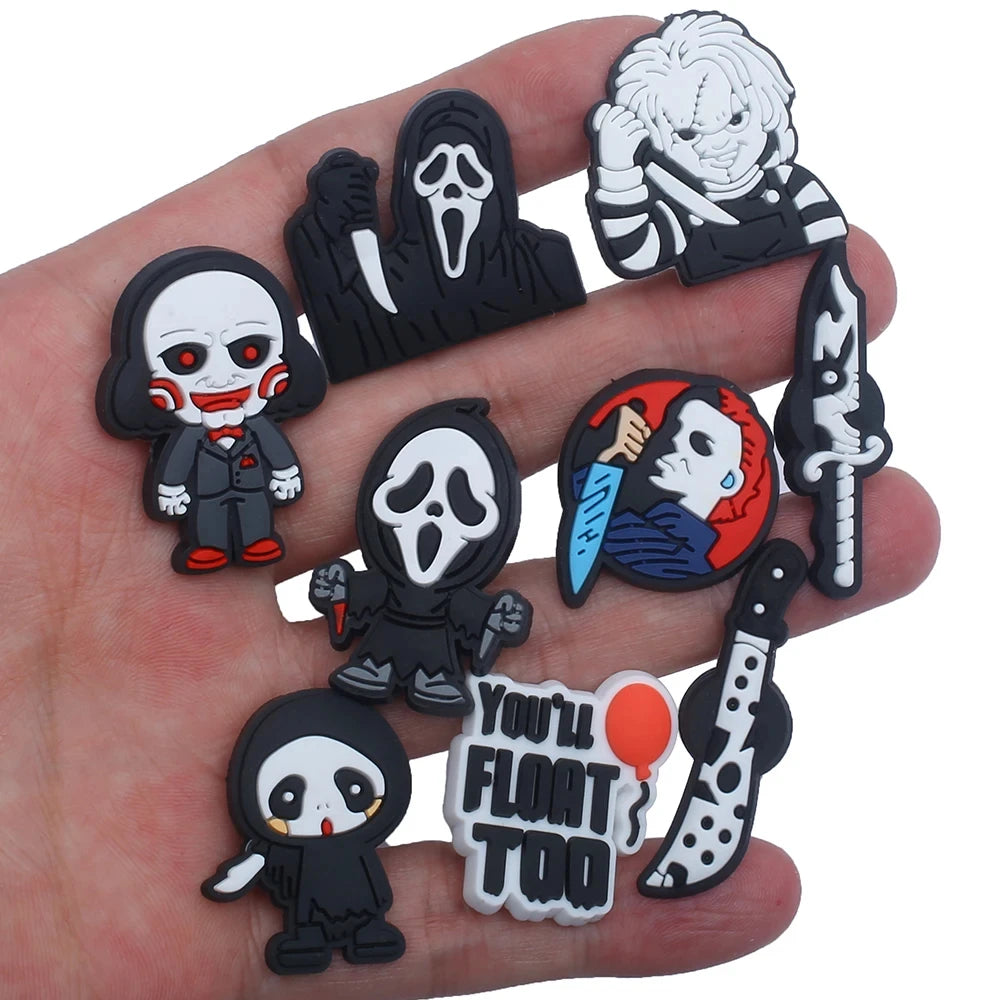 6-100pcs Halloween Black and White Classic PVC Shoes Charm Alligator Charm Accessories Fit Bracelet Boys Girl Xmas party gifts