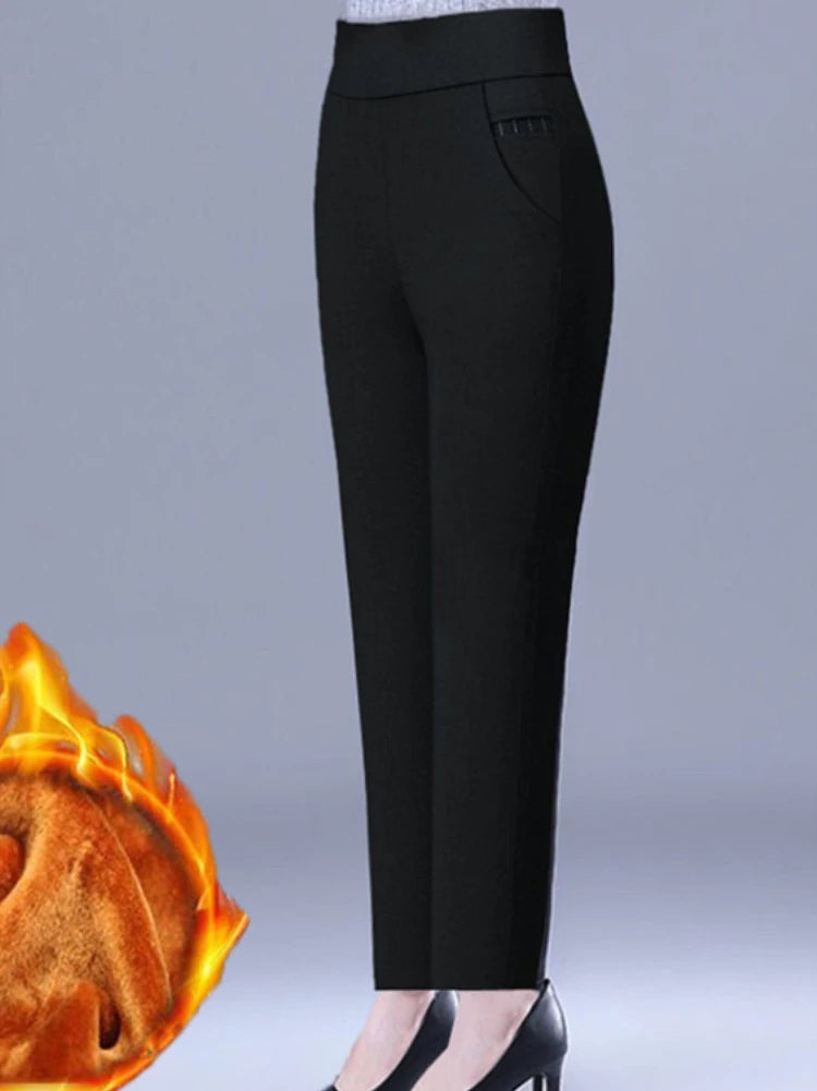 plus Size Fce Lined Straight Leg Pants for Women Autumn Winter Gold Velvet Loose Fit Casual Trousers High Waist Elastic Wa...