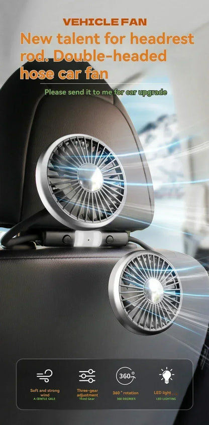 Car Fan 360° Car Seat Back Cooling Fan USB Charge Dual Head Fan Adjustable Rotation Neck Cooler for Car Home Accessories