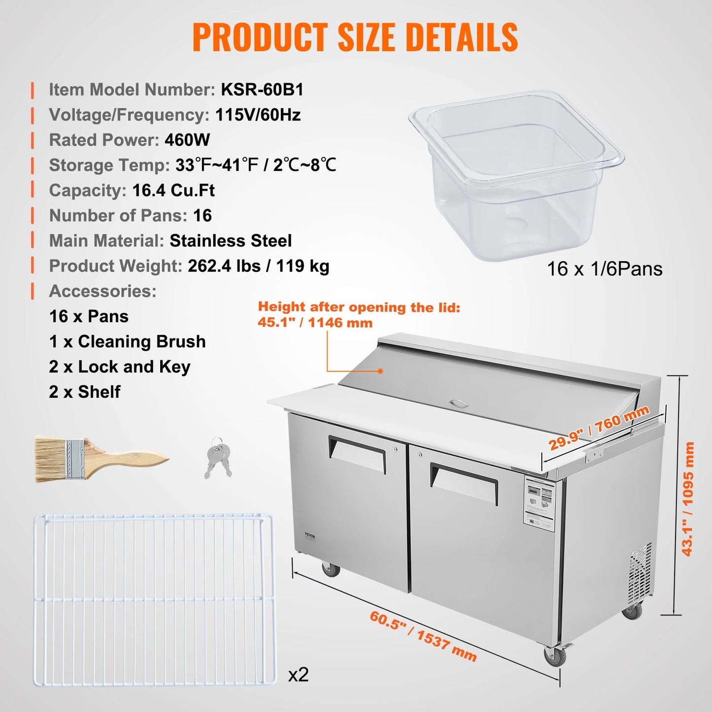 SucceBuy 28" Commercial Refrigerator Sandwich & Salad Prep Table 7.4 Cu. Ft Stainless Steel Refrigerated Food Prep Station