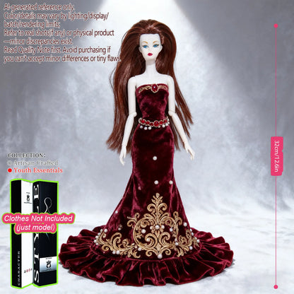 Multi-Poseable 12.6in 1/6 BJD - 12-Articulated, Realistic Makeup, Collector’s Gift, Desktop Display (No Clothing)