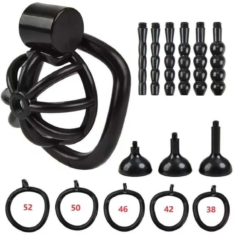 2026 Male Penis Chastity Cage Set Small Chastity Cage 5 Cock Rings With Urethral Sound Plug Penis Bondage Slave Man Sex Toy