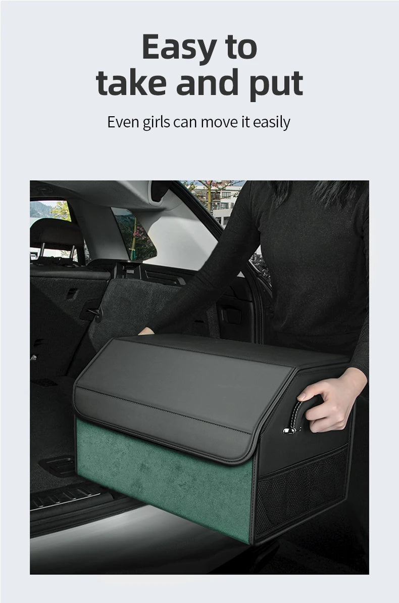Car Suede Trunk Organizer Large Capacity Leather Foldable Storage Box Portable Multifunctional Tool Organizer Car Accessories