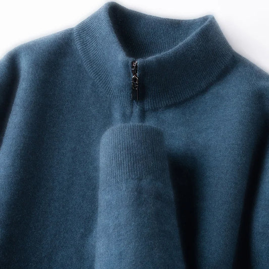 100% Australian Merino Wool Sweater, 350g Thickened High-Neck Zip-Up, Thermal Breathable