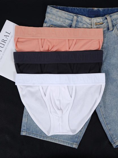 Men's 100% Cotton Ribbed Briefs U Convex Pouch Embossed Elastic Waistband Soft Skin-Friendly Breathable Underwear