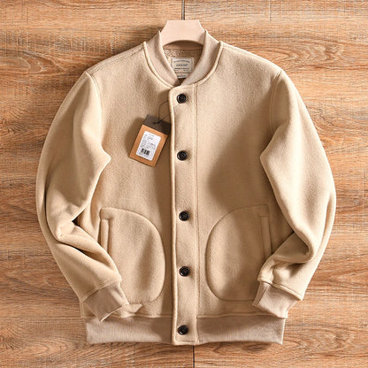 Warm Fleece Lined Double Sided Velvet Winter Jacket American Casual Baseball Collar Men's Outerwear Standard Fit Polyester Fiber
