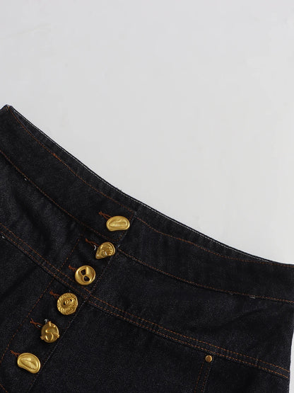 VGH Solid Spliced Button Loose Denim Two Piece Sets For Women Lapel Long Sleeve Top High Waist Pants Chic Set Female Fashion