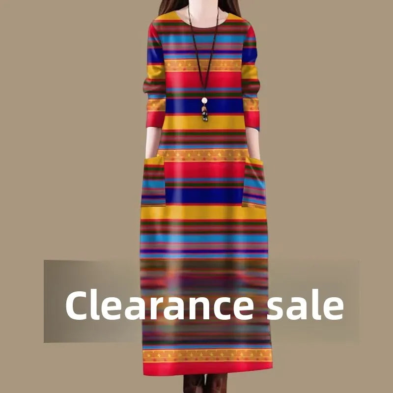 High-End Printed Long Sleeve Maternity Dress Women's Spring Autumn New Style Casual Loose Waist A-Line Skirt Daily Wear