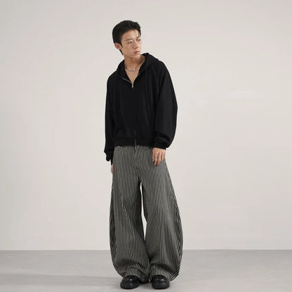 Unisex Black White Stripe Baggy Pants Wide Leg Loose Fit Contrast Color Casual Streetwear Hip Hop Y2K Trousers Men Women Fashion