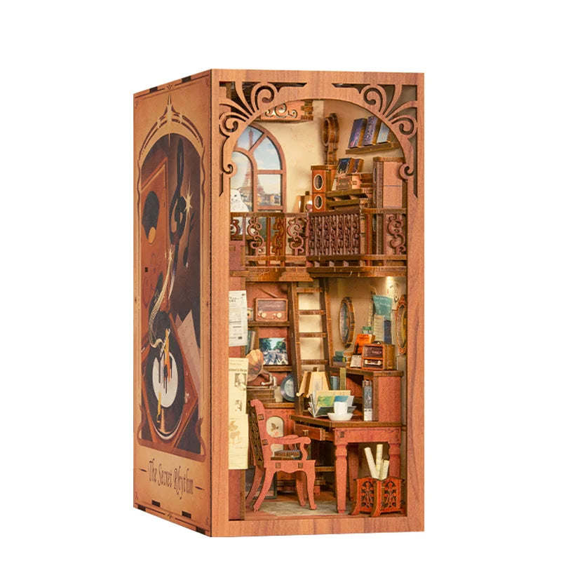 CUTEBEE DIY Book Nook Doll House with LED Light Dust Cover Bookshelf Insert Decoration Model For Birthday Gift Eternal Bookstore