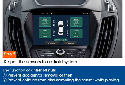 JMCQ USB Android TPMS Tire Pressure Monitoring System Display Alarm System Internal External 5 Sensors For Car Navigation Radio