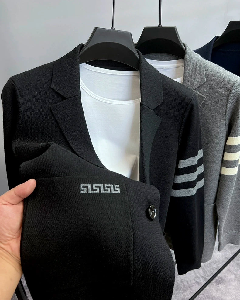 High end brand men's knitted sweater cardigan popular autumn winter fashionable striped design Korean custom casual warm coat
