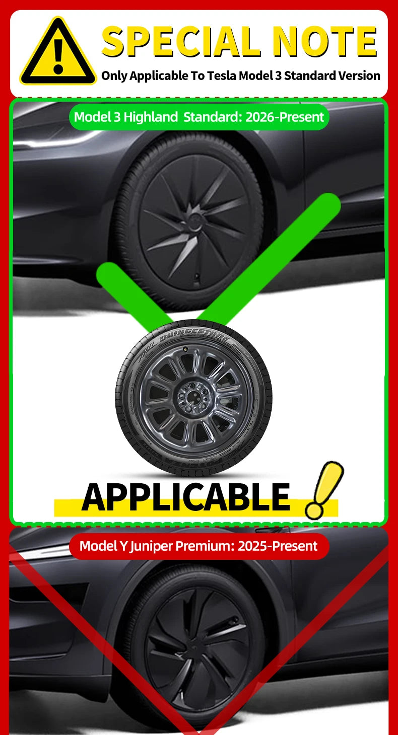4PCS for Tesla 2026 Model 3 Standard 18 Hub Caps, Full Rim Covers Replacement Wheel Cover Accessories for Standard Edition