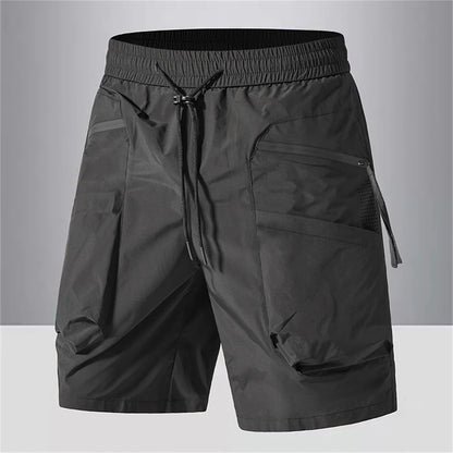 Men Quick Dry Cargo Shorts Summer Lightweight Water Resistant Zipper Pockets Drawstring Waist Breathable Outdoor Sports Shorts