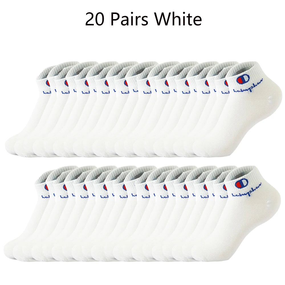 10/20/30 Pairs Ankle Socks Men Women Cotton Brand Socks Athletic Running Socks Cushioned Breathable Low Cut Sports Short Socks