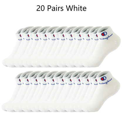 10/20/30 Pairs Ankle Socks Men Women Cotton Brand Socks Athletic Running Socks Cushioned Breathable Low Cut Sports Short Socks