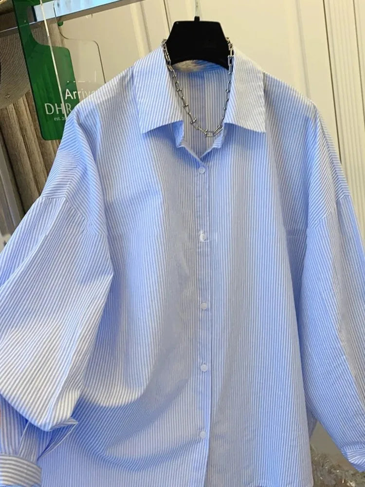 Autumn Long Sleeve Striped Cotton Shirt Blouse Women Lace Up Oversize Ladies Blouses Tops Blusas Mujer De Moda 2024