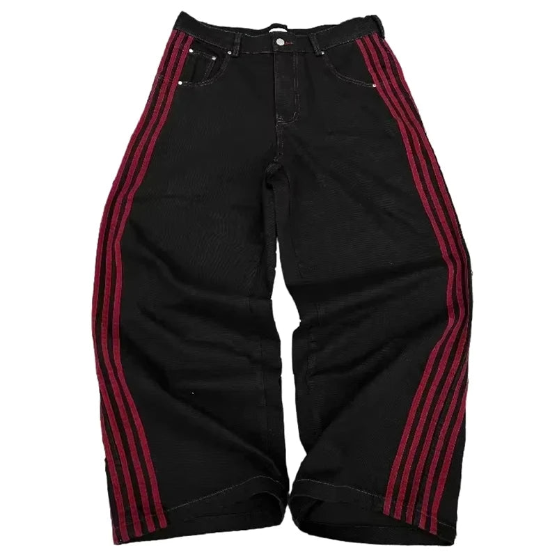 Retro Men's Y2K Baggy Jeans Camouflage Embroidered Striped Harajuku Sweatpants Women Hip Hop Streetwear Camo Wide Leg Denim Pant