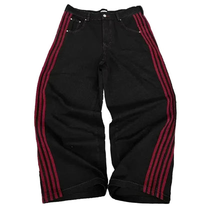 Retro Men's Y2K Baggy Jeans Camouflage Embroidered Striped Harajuku Sweatpants Women Hip Hop Streetwear Camo Wide Leg Denim Pant