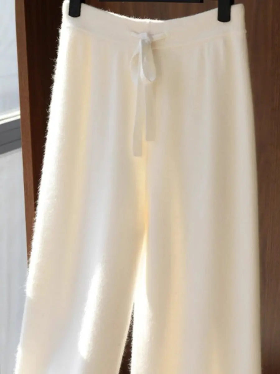 High Waist Wool Knitted Wide Leg Pants Women's Outerwear Autumn Winter Thickened Floor-Length Straight Cut Casual Trousers