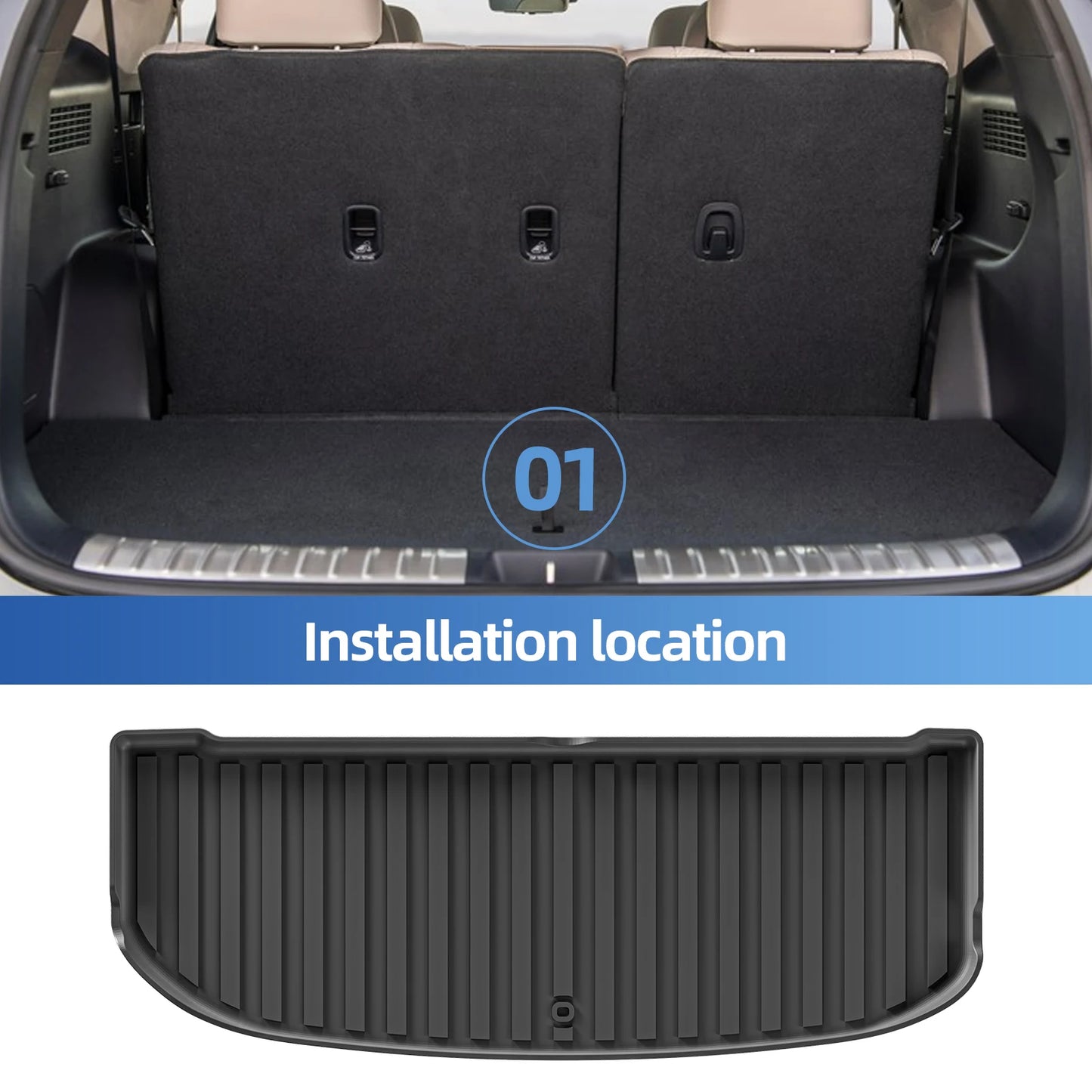 for Hyundai Palisade Fuel Version 2020-2024 TPE 3D Car Floor Mats Cargo Liner Trunk Pad All Weather Waterproof Black