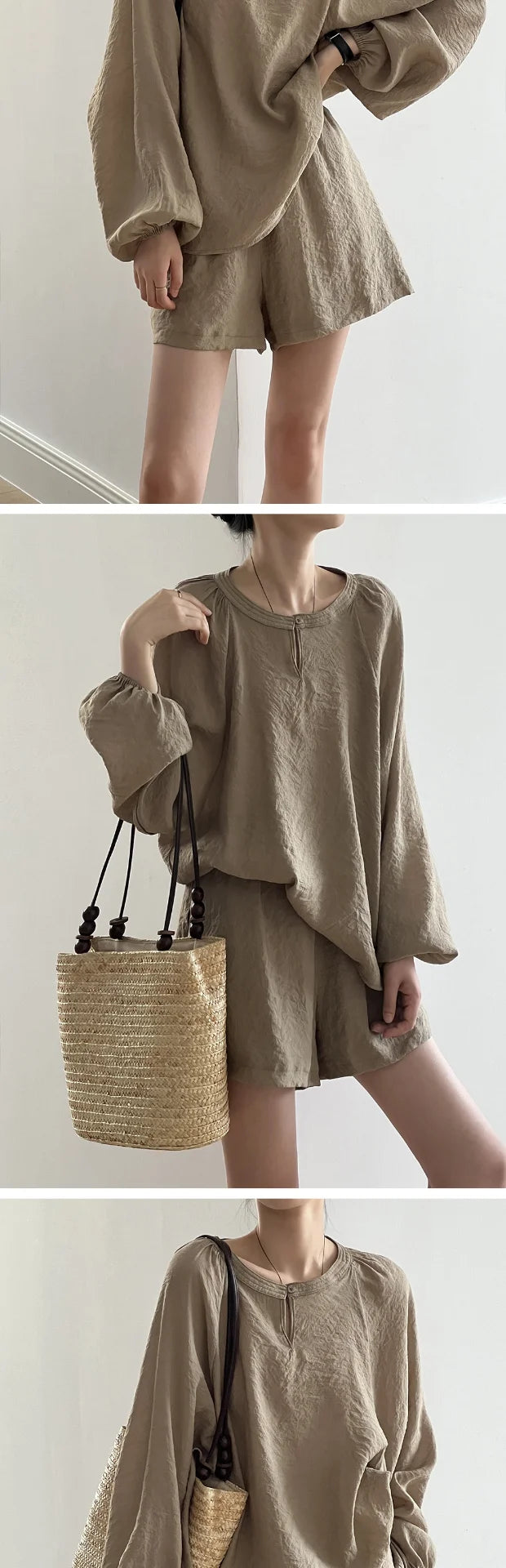 Casual Modal Loose Women's Summer Sun Protection irt And orts Two-Piece Set Faionable Versatile Cotton round Ne Top