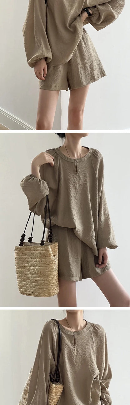 Casual Modal Loose Women's Summer Sun Protection irt And orts Two-Piece Set Faionable Versatile Cotton round Ne Top
